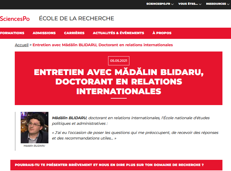 Entretien avec Mădălin BLIDARU, doctorant en relations internationales